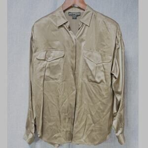 Baldanza Pure Silk Button-Up Shirt in Champagne Gold – Size 6